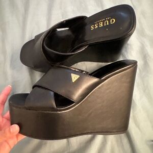Guess Black Wedge Sandals for Women